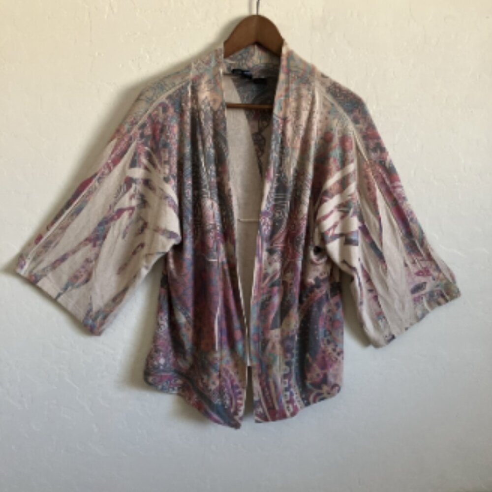 St Tropez West Cardigan Top Womens Medium Shirt Open Front BOHO Resort Topper